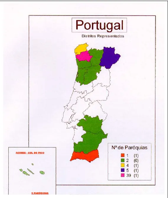 Figura 3: “Mapa que representa as paróquias estudadas em Portugal-2000” 