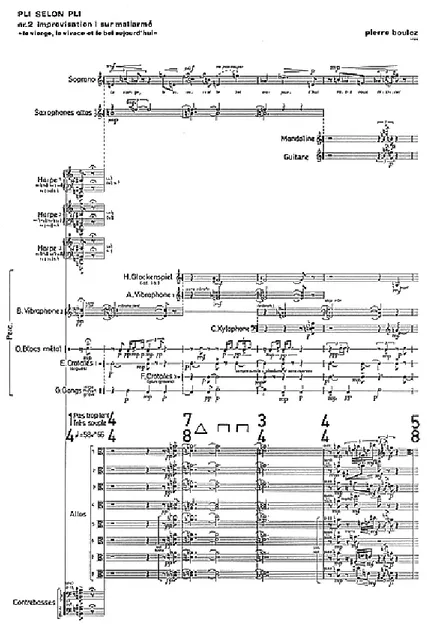 Fig. 21. Parte da partitura de Pli selon Pli , Universal Edition ,  http://www.uemusic.at/truman/en_templates/view.php3?f_id=339 