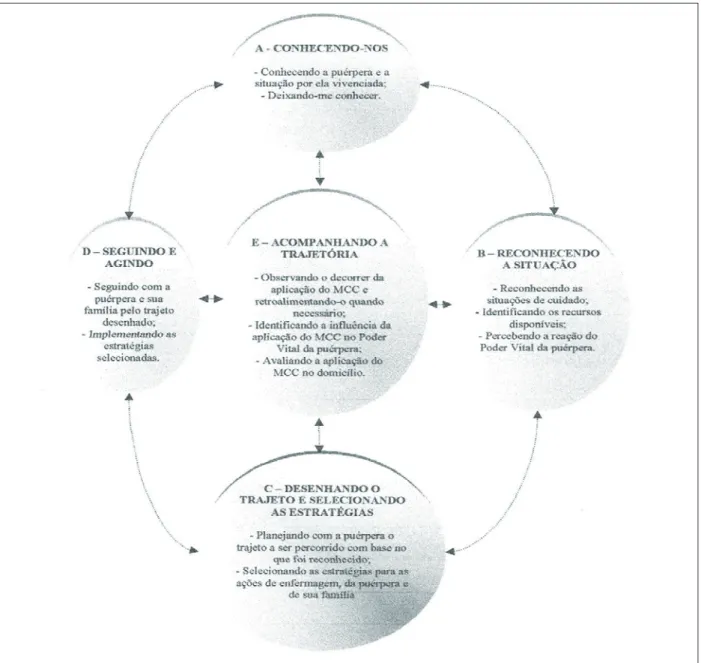 Figura 1 - Diagrama do Modelo de Cuidado de Carraro adaptado à temática - Poder vital de puérperas  no domicílio: a enfermeira utilizando o Modelo de Cuidado de Carraro