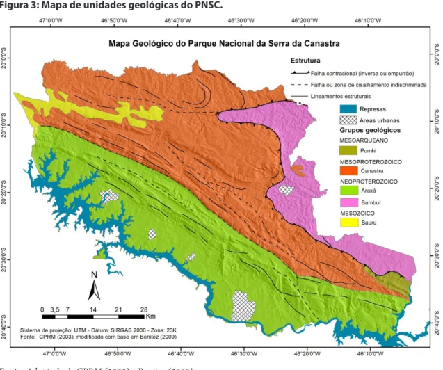 Figura 3: Mapa de unidades geológicas do PNSC.