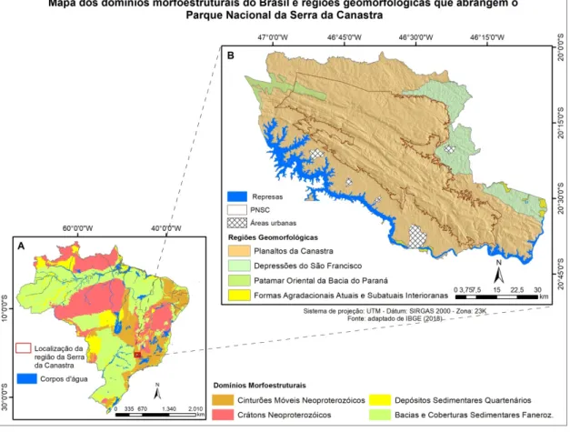 Figura 4: Unidades morfoestruturais do Brasil e regiões geomorfológicas que abrangem o PNSC.