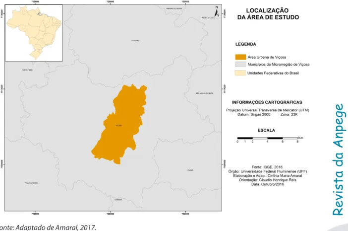 Figura 1. Localização da área de estudo: área urbana do município de Viçosa-MG