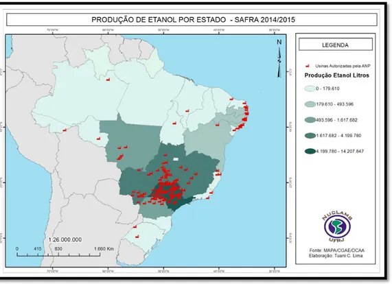 Figura 3 - Produção de etanol por Estado - safra 2014/2015