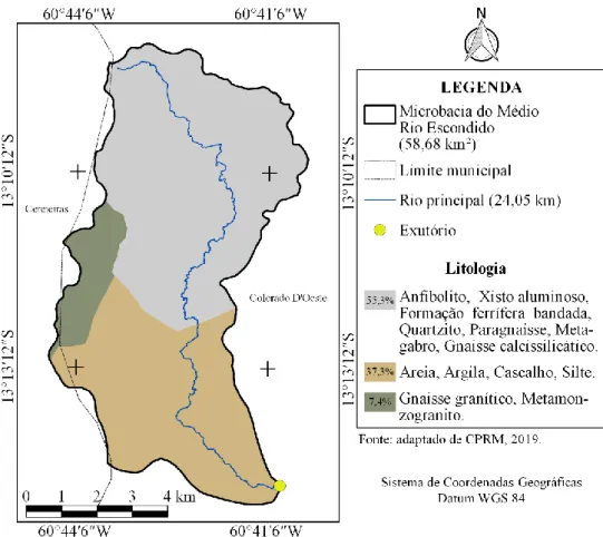 Figura 5. Litologia da microbacia do Médio Rio Escondido, Amazônia Ocidental, Brasil. 