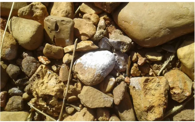 FIGURA 04 – Conglomerados e seixos rolados encontrados na Serra do Corpo-Seco, Ituiutaba,  Minas Gerais