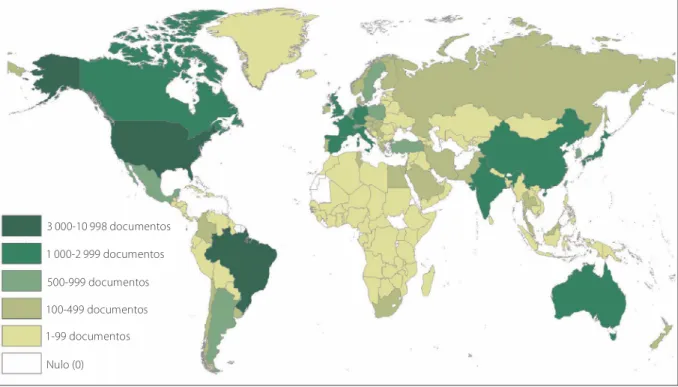 Figura 2. Impacto internacional dos artigos em Ciências Biológicas da UFRGS nos países citantes (2000-2013).
