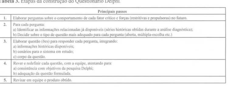 Tabela 3. Etapas da construção do Questionário Delphi.