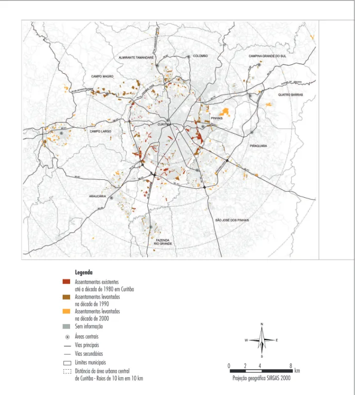 Figura 2 - Espaços informais de moradia no aglomerado metropolitano de Curitiba segundo décadas - 1990–2000 Fonte: SILVA, 2012.