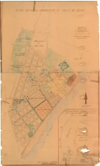 Figura 4 - Plano Geral de Urbanização da cidade de Bissau, Bissau  12/06/1948, Sarmento Rodrigues (Arquivo Histórico  Ultramarino, rolo 22)