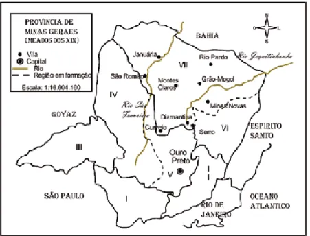 Figura 2. Província de Minas Gerais por regiões, meados do século XIX.