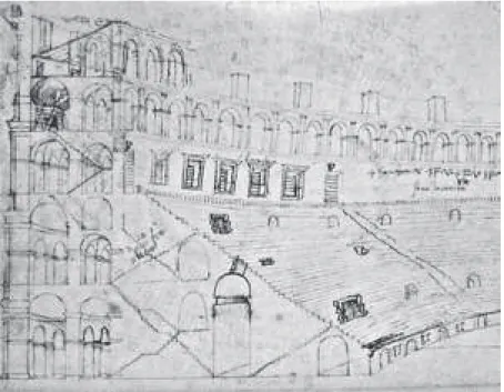 Figura 2: Antonio Sangallo il Giovanne, Seção com projeção de profundidade do Coliseu  (Roma)