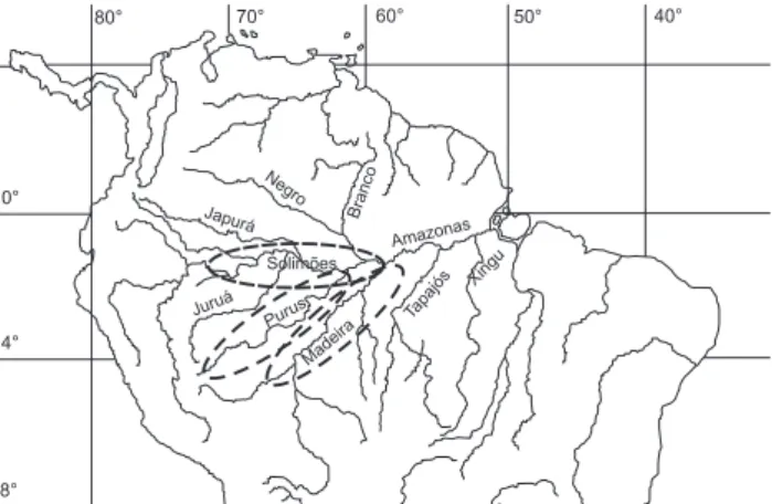 Figura 1. Sub-sistemas da Amazônia Central explotados pela frota pesqueira de Manaus que capturou os exemplares de matrinxã analisados neste trabalho.