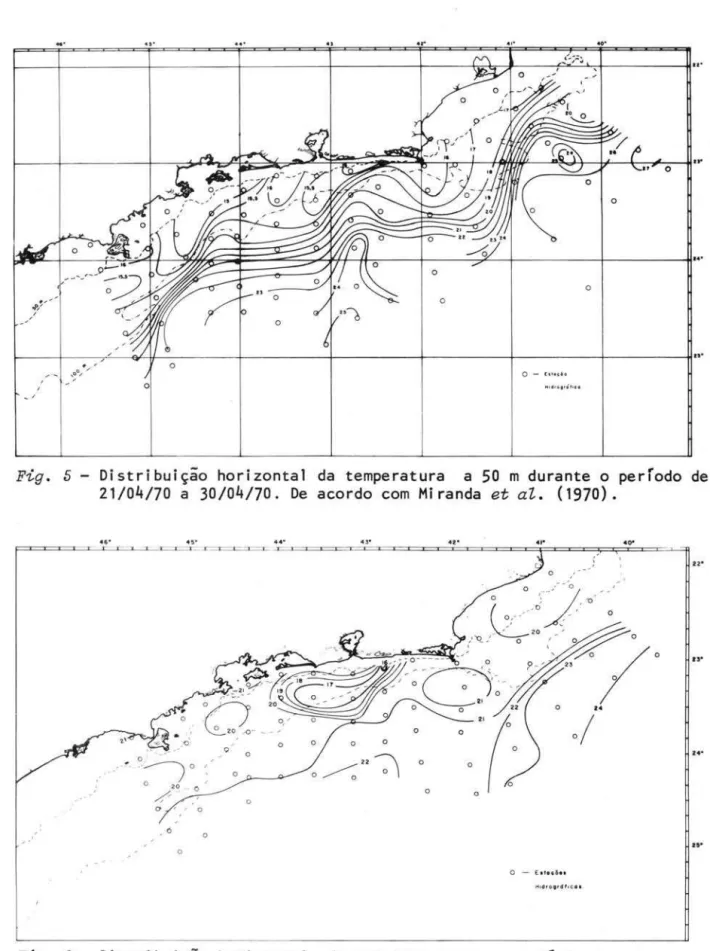 Fig.  5  - Distribuição  horizontal  da  temperatura  a  50  m durante  o  perfodo  de  21/04/70  a  30/04/70