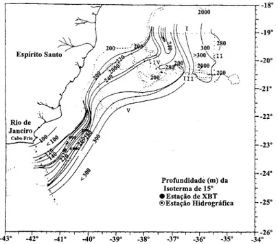 Fig. 8. Profundidade da isoterma de ISOCna região da Cadeia Vitória-Trindade em abril de 1983