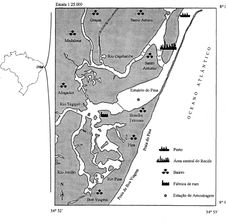 Fig. 1. Mapa da área estudada e localização da estação de amostragem.