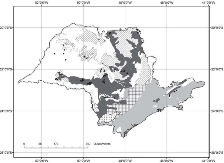 Figura 1. Mapa da vegetação do Estado de São Paulo editado a partir do Mapa de Vegetação do Brasil, digitalizado por U.S.