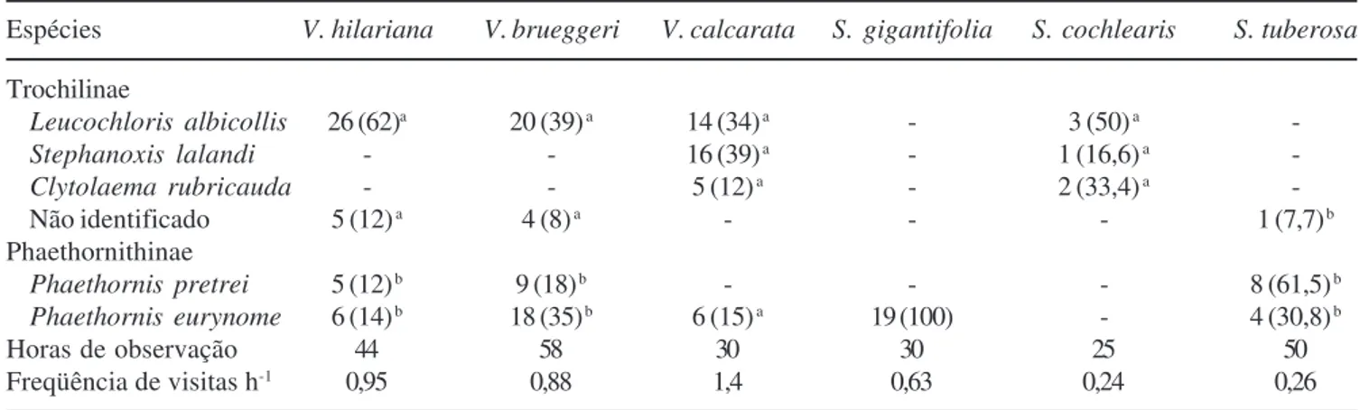 Table 3. Frequency of hummingbird visits to Vanhouttea and Sinningia species at Serra do Ibitipoca, MG and Serra dos Órgãos, RJ