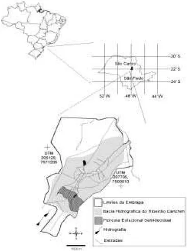 Figura 1. Localização da área de estudo, Reserva de floresta estacional semidecidual da Fazenda Canchim – Embrapa/