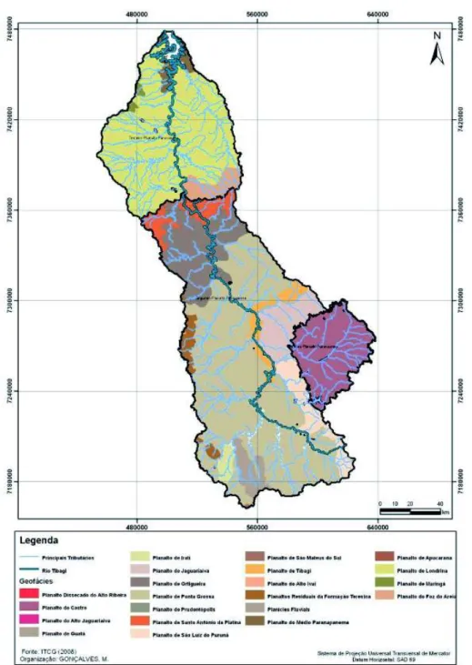 Figura 2 – Unidades Geomorfológicas da Bacia do Rio Tibagi/PR.