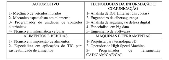 Tabela 2: Novas profissões em 08 áreas no Brasil 