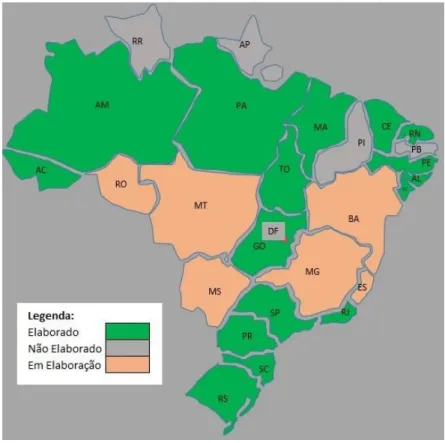 Figura 2 - Situação dos estados brasileiros quanto a elaboração do PERS. Fonte: MMA 2018