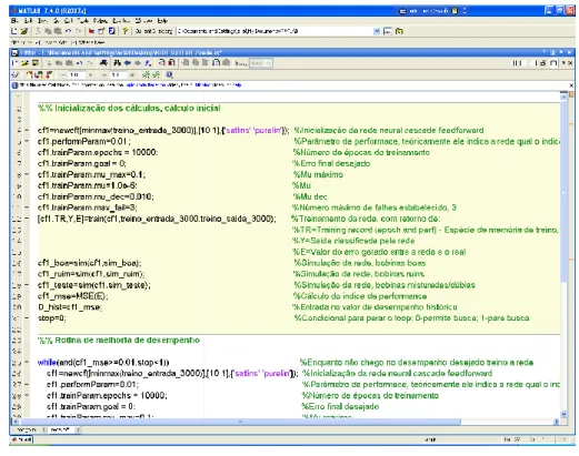 Figura 4: Algoritmo Rede Neural – Matlab. 