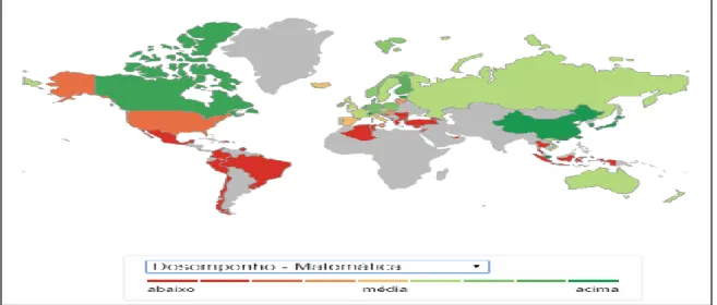 Figura 1: Mapa do desempenho dos países na área de Matemática. 