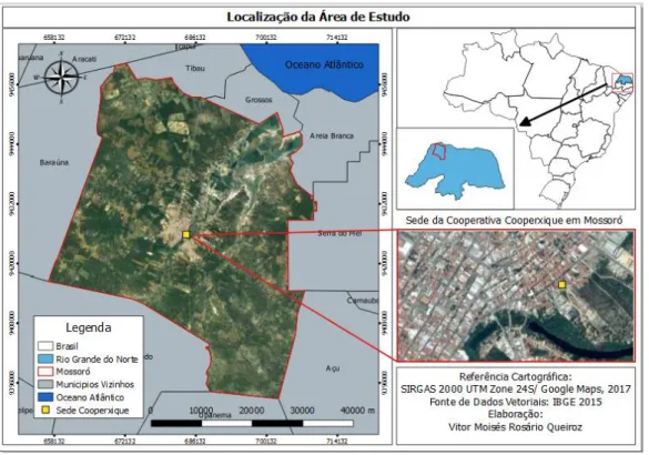 Figura 1: Mapa de localização da área de estudo, Cooperativa Cooperxique, Mossoró (RN), 2017