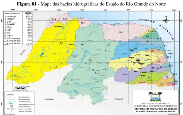 Figura 01 - Mapa das bacias hidrográficas do Estado do Rio Grande do Norte 
