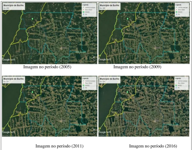 Figura 2. Período com grande evolução do rebanho bovino e desmatamento  Fonte: Google Earth Pro 7.3 com adaptação dos autores (2019)
