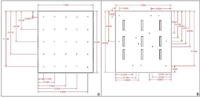 Figure 1. a) Dimension of the points determined for the point to point method; b) Verification method  according to NBR 5382- Interior Illuminance Verification