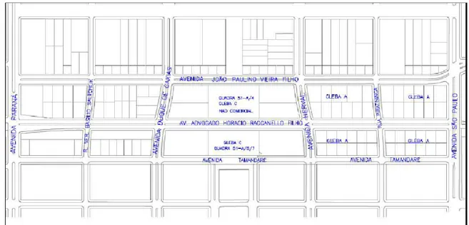 Fig. 3 – Glebas da Avenida Advogado Horácio Raccanello Filho   Fonte: URBAMAR (2005) 