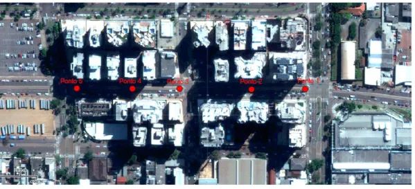 Fig. 4 – Pontos do monitoramento acústico  Fonte: Google Earth, adaptado (2017) 