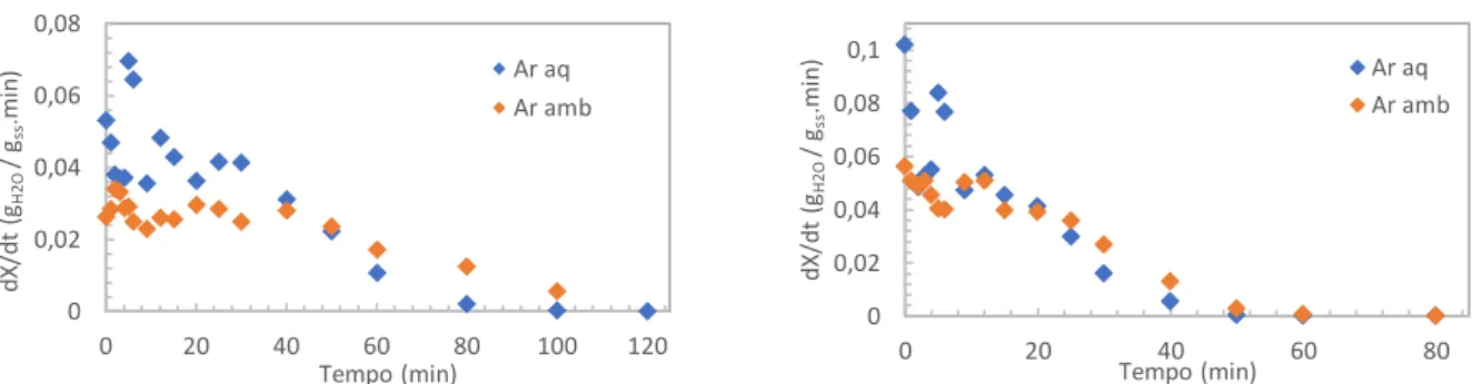 Figura 6 – Taxa de secagem em função do  tempo à 80°C e 0,4 m/s. 