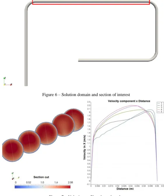 Figure 7 – Velocity profiles along the tube 