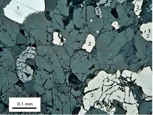Figura 7 Associação de ligas Fe,Ni  kamacita-taenita do meteorito  de Guaçuí-ES em imagem de  elétrons retro-espalhados