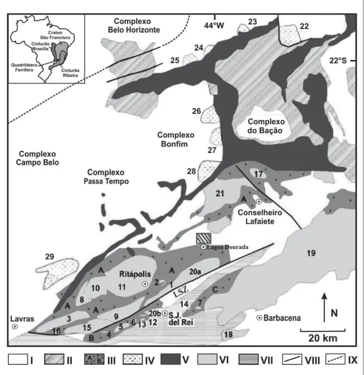 Figura 1 - Geologia do extremo sudeste do Cráton São Francisco (modifi cada de Teixeira et al