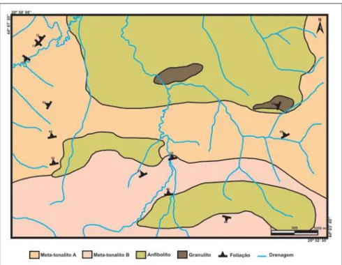 Figura 2 - Mapa geológico da área estudada (modifi cado de Germano &amp; Filippo, 2008).