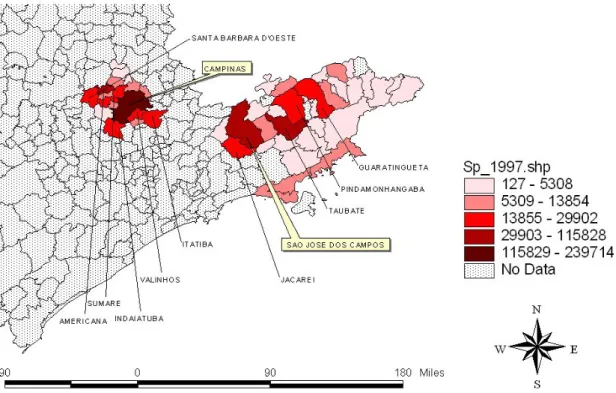 Figura A.1 – Distribuição Espacial do Emprego: Região de Campinas vs. Vale do Paraíba  