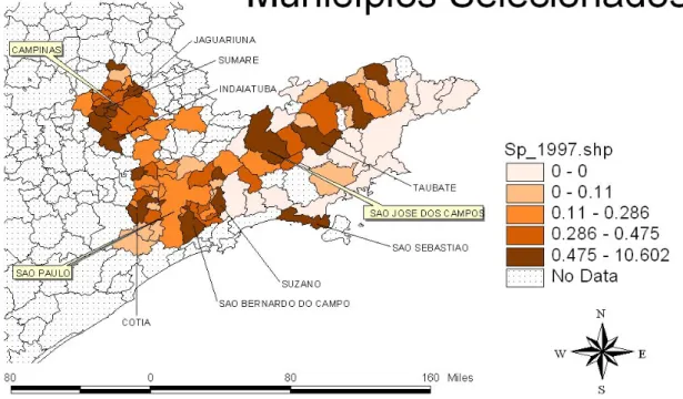 Figura A.4 – Distribuição Espacial do Emprego: Região de Campinas vs. Vale do Paraíba  