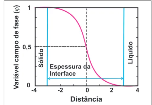 Figura 1 - Representação esquemática do modelo de campo de fase.
