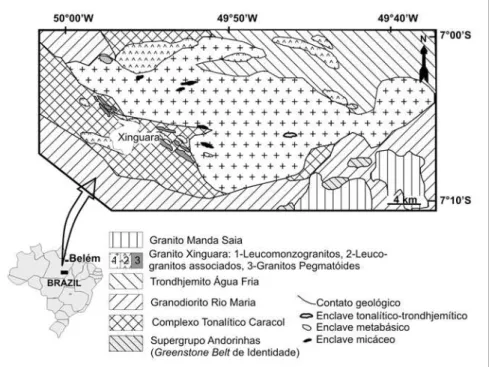 Figura 1 - Mapa de localização e geológico da região de Xinguara, (modificado de Leite, 2001).