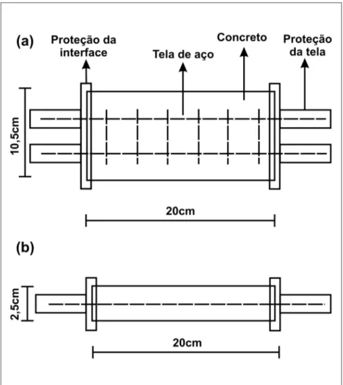 Figura 1 - Corpos-de-prova em concreto armado com tela de aço empregado na realização dos ensaios eletroquímicos