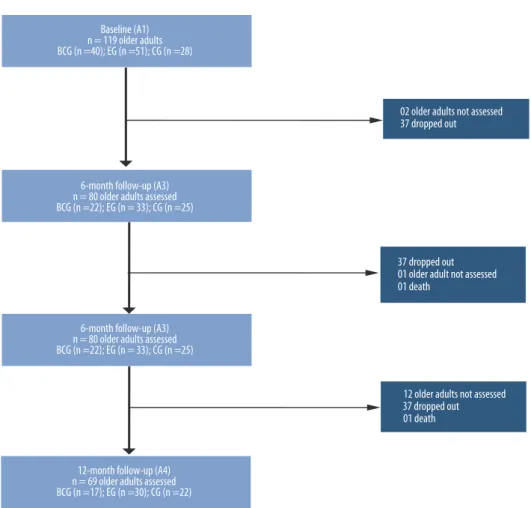 FIGURE 1 –  Flow chart of sample, according to the assessment of depressive symptoms in older  adults participating in the VAMOS program, Florianopolis, 2012/2013.
