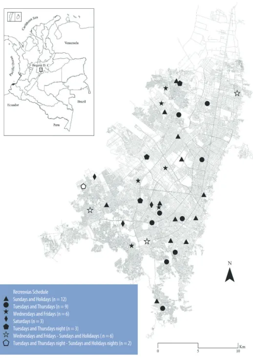 FIGURE 2 –  Map of Bogota with points of the Recreovía Program (n=41).