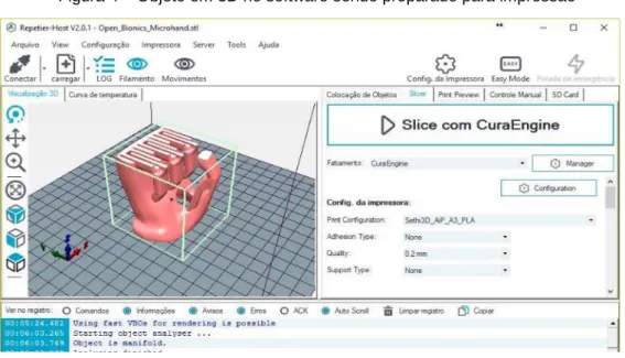Figura 4 – Objeto em 3D no software sendo preparado para impressão 