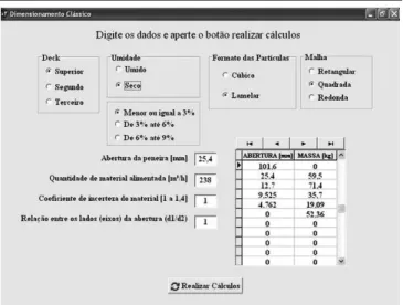Figura 1 - Módulo de dimensionamento do programa SimPeneira.