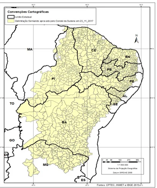 Figura 01. Municípios da região do Semiárido de acordo com a SUDENE.  