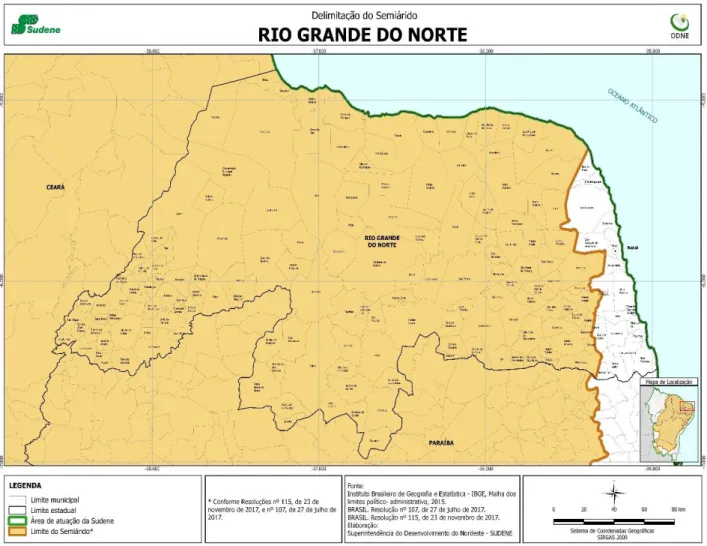 Figura 02. Delimitação do Semiárido no Rio Grande do Norte 