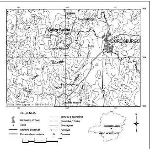 Figura 1 - Mapa de localização e acesso da Gruta do Salitre.